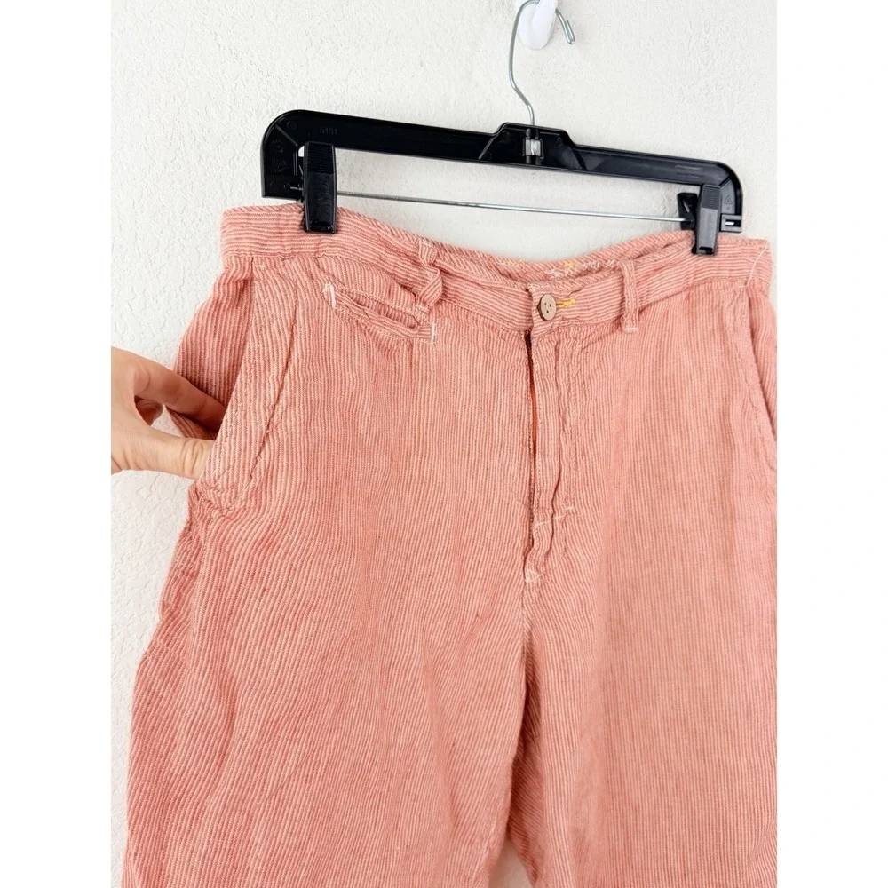 Tommy Bahama Relax 100% Linen Shorts Coral Pink Striped Men's 33 Coastal Preppy